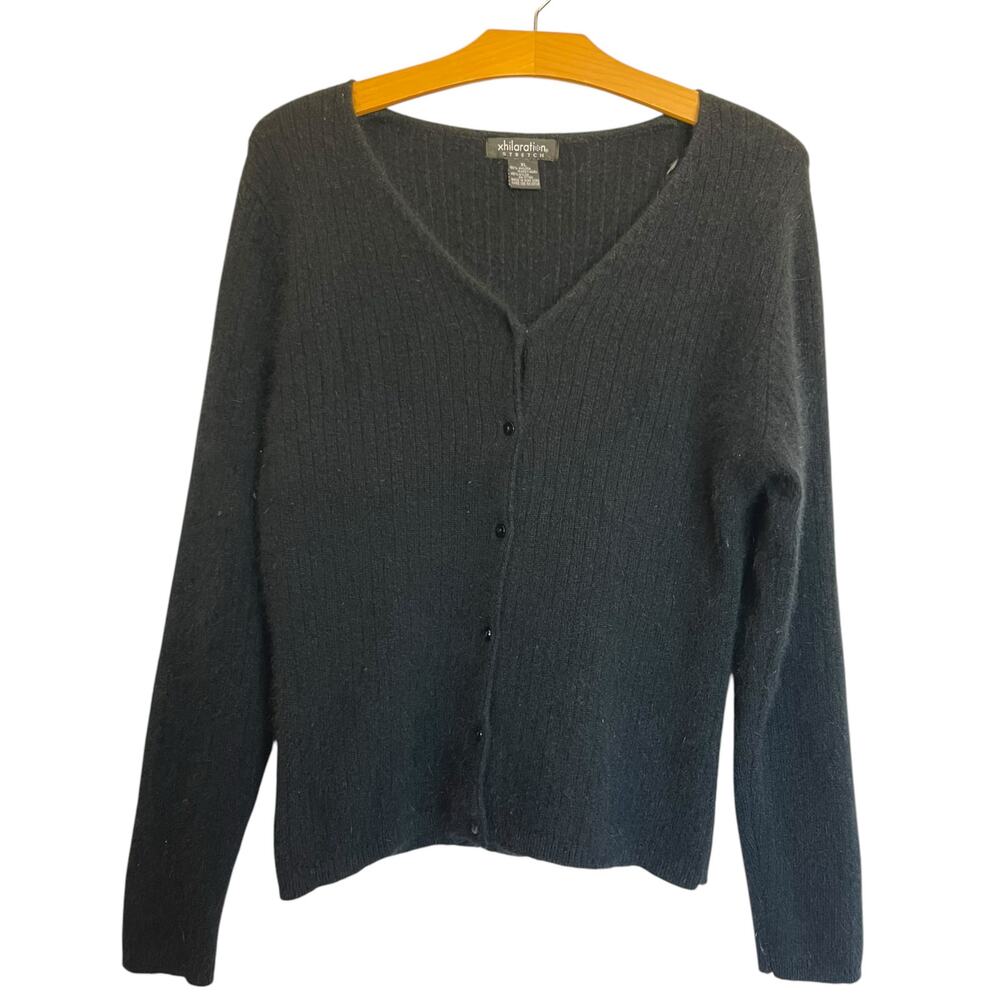 Xhilaration Y2K Baby Cardigan Ribbed Fuzzy Angora Button Front Sweater Size XL